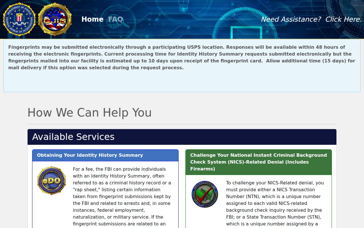 FBI identity history portal for Lucas County arrest record self-review