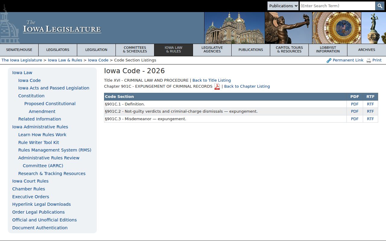 Chariton court record expungement rules under Iowa Code chapter 901C