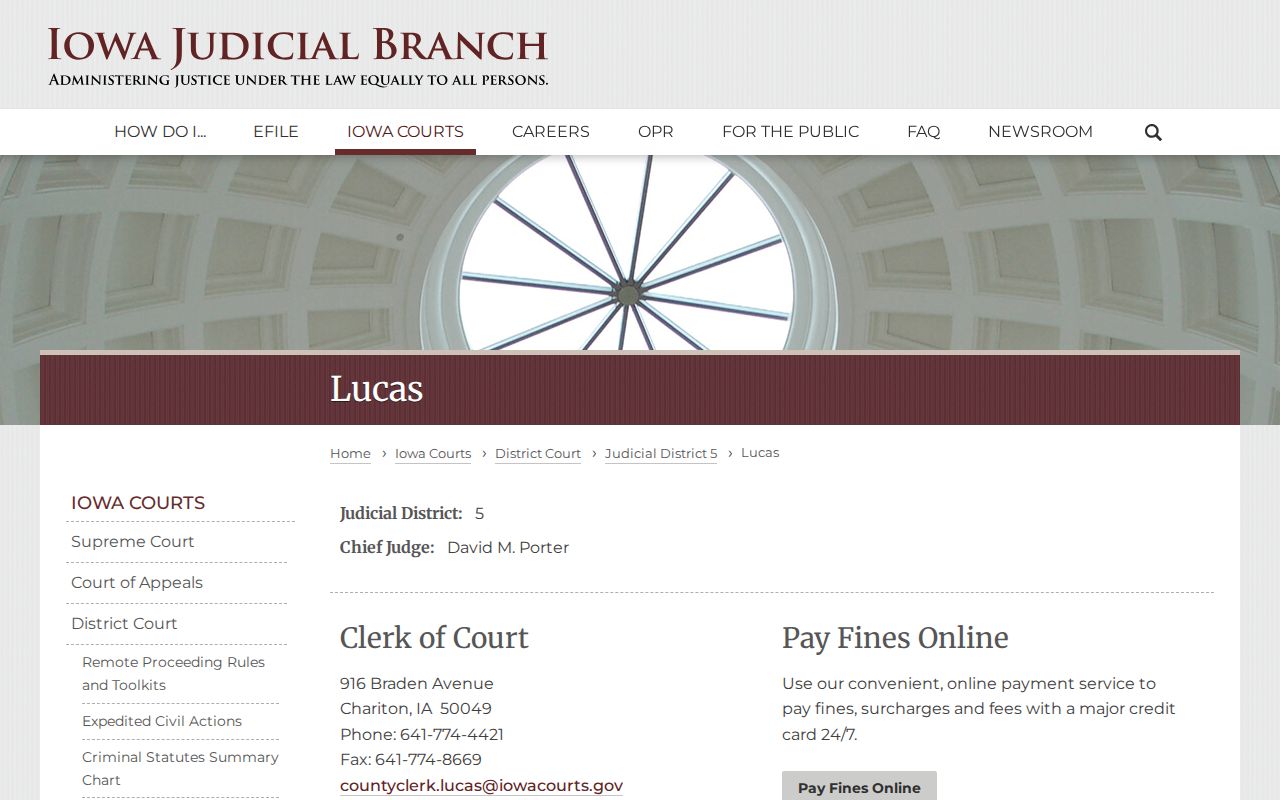 Lucas County criminal court case access page from Iowa Judicial Branch