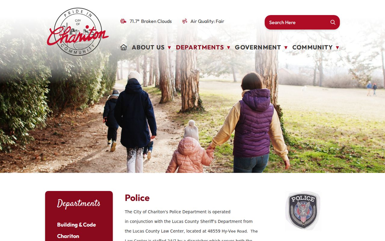 Official Chariton Police page showing a department distinct from law enforcement coverage for Lucas city