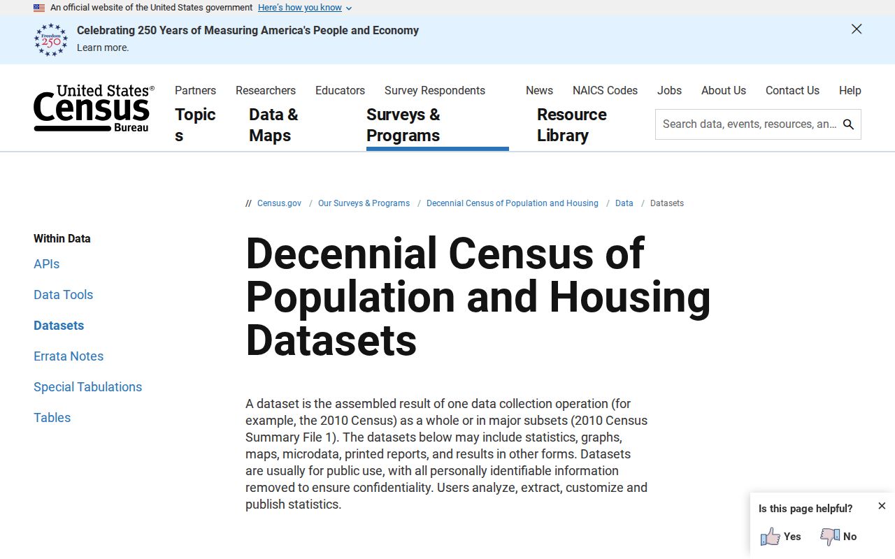 U.S. Census Bureau 2020 datasets page used to identify Lucas as an incorporated Iowa city