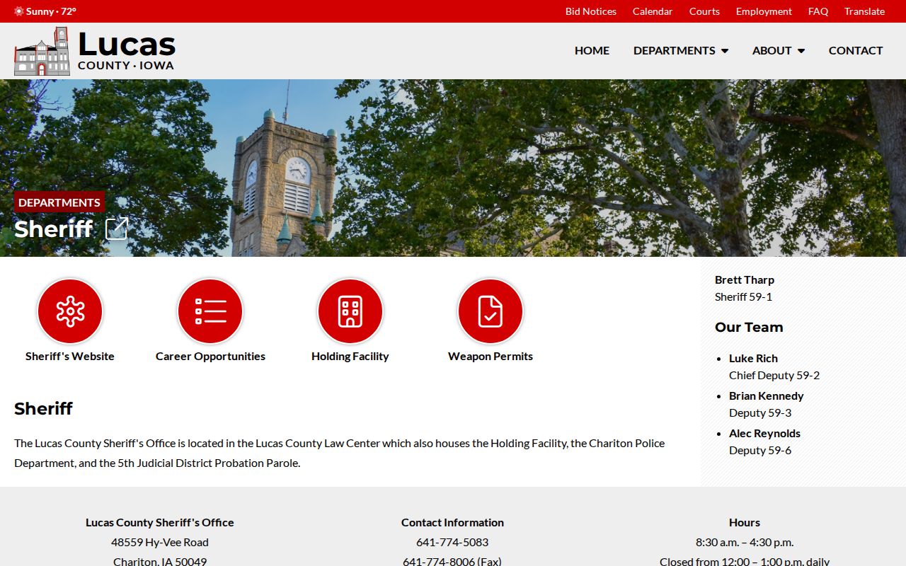 Lucas County Sheriff official contact page