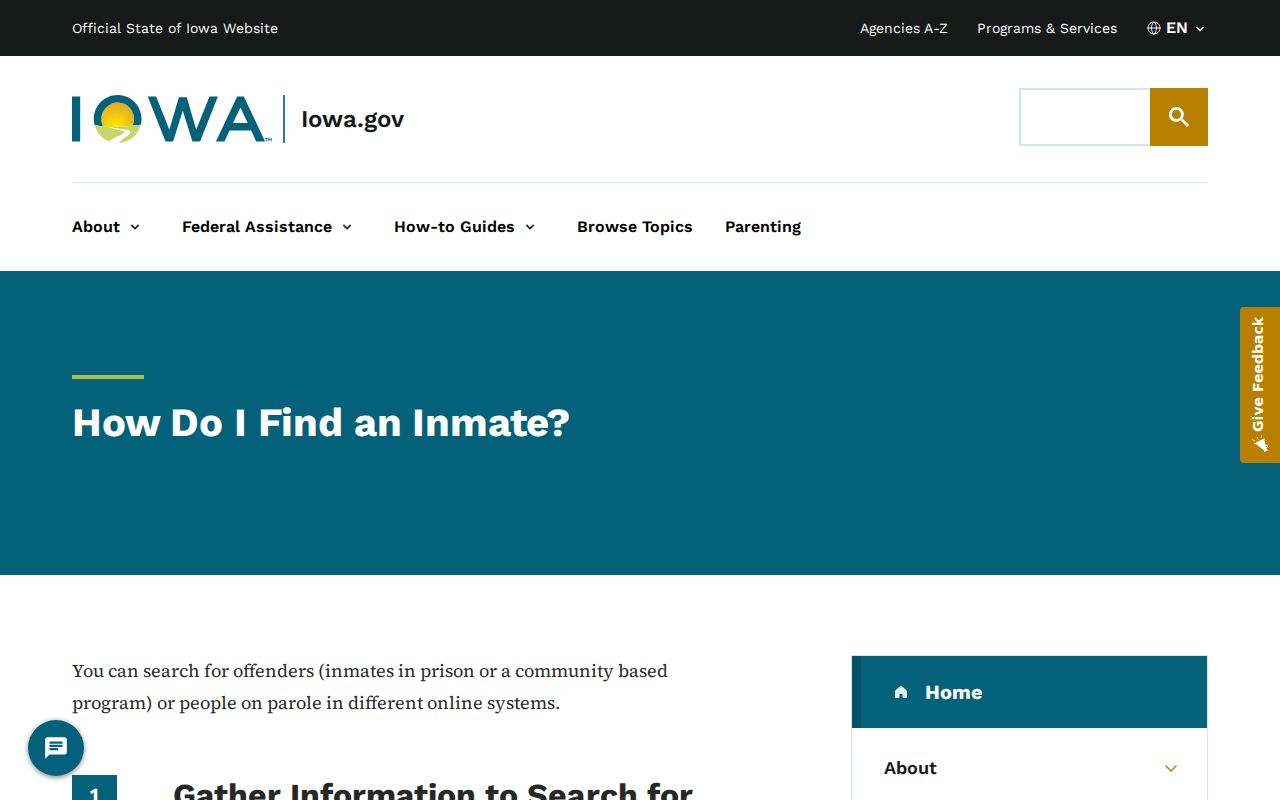 Official Iowa inmate and offender search routing page