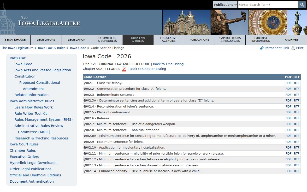 Iowa felony sentencing law source for Russell criminal court records